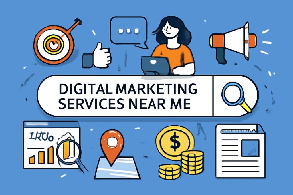Digital Marketing Services Near Me - Infographic showcasing SEO, PPC, content marketing, and local digital marketing tools.